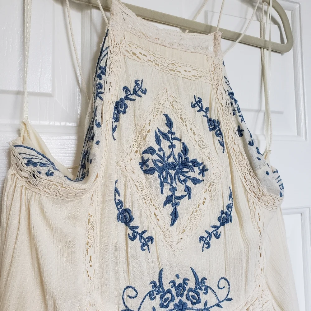 Free People White Boho Cottagecore Summer Lace Cotton Midi Dress - Picture 1 of 7
